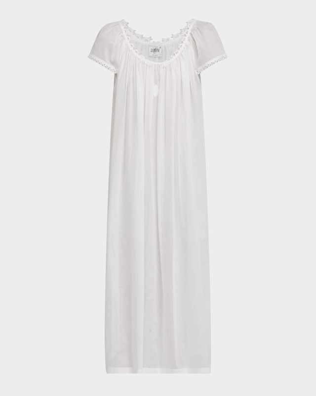 Vanessa-2 Ruched Lace-Trim Cotton Nightgown
